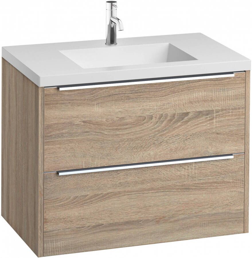 Saqu Salto badmeubelset 80x52cm met mat witte mineraalmarmeren wastafel Bardolino Eiken Chroom