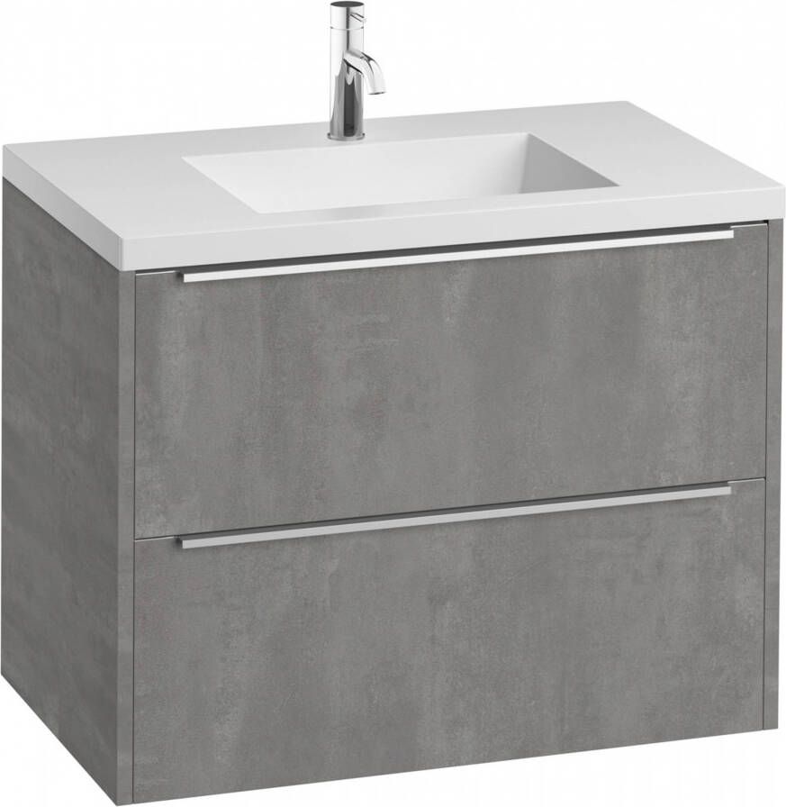 Saqu Salto badmeubelset 80x52cm met mat witte mineraalmarmeren wastafel Beton Grijs Chroom