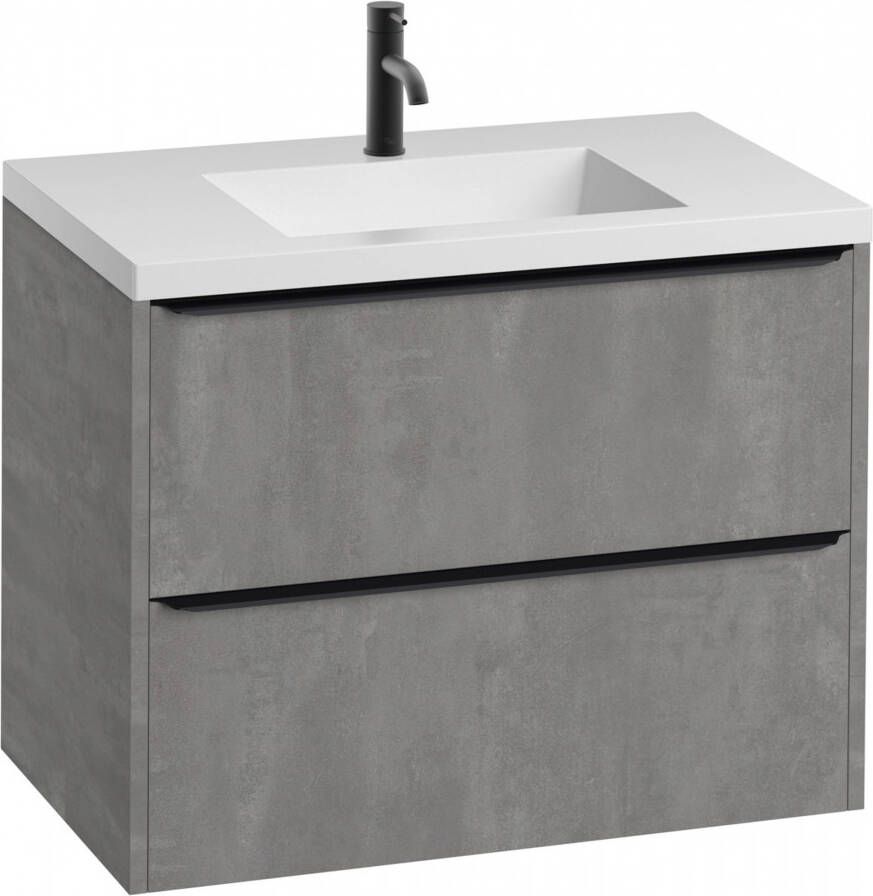 Saqu Salto badmeubelset 80x52cm met mat witte mineraalmarmeren wastafel Beton Grijs Zwart