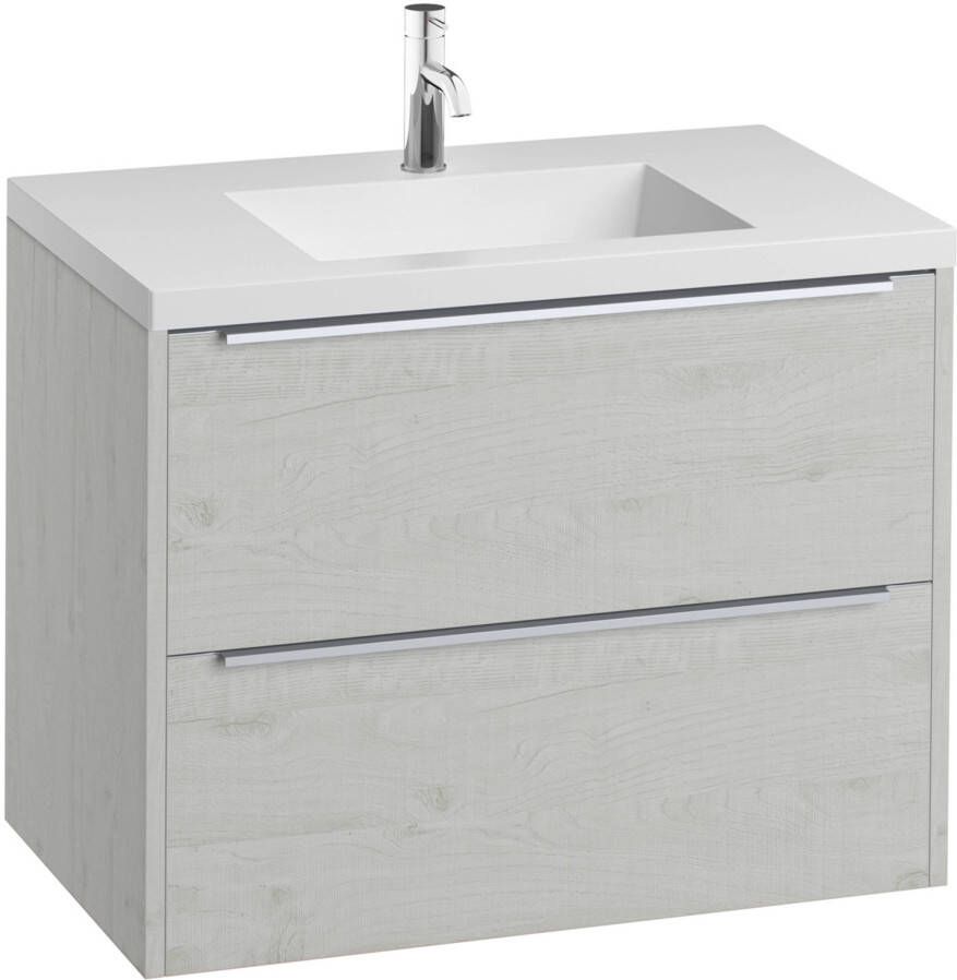 Saqu Salto badmeubelset 80x52cm met mat witte mineraalmarmeren wastafel Pool Wit Chroom