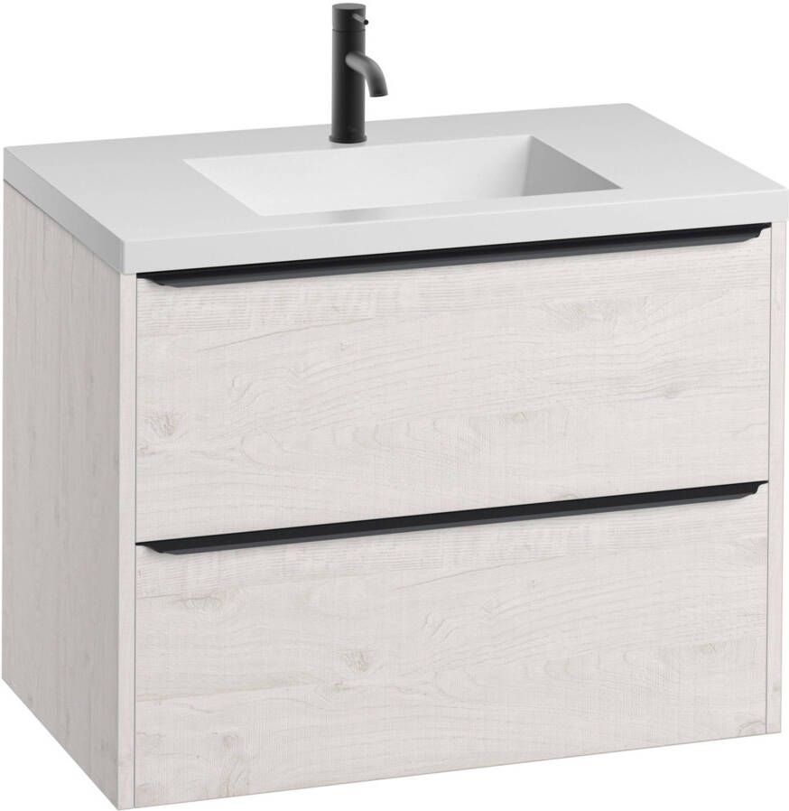 Saqu Salto badmeubelset 80x52cm met mat witte mineraalmarmeren wastafel Pool Wit Zwart