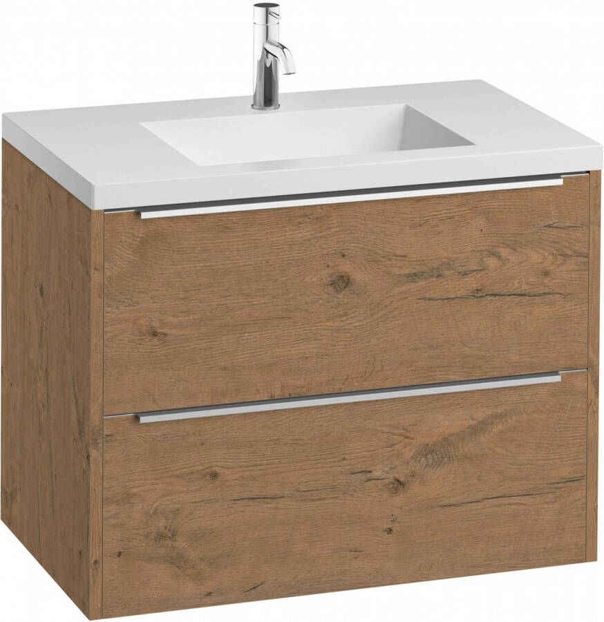 Saqu Salto badmeubelset 80x52cm met mat witte mineraalmarmeren wastafel Wild Eiken Chroom