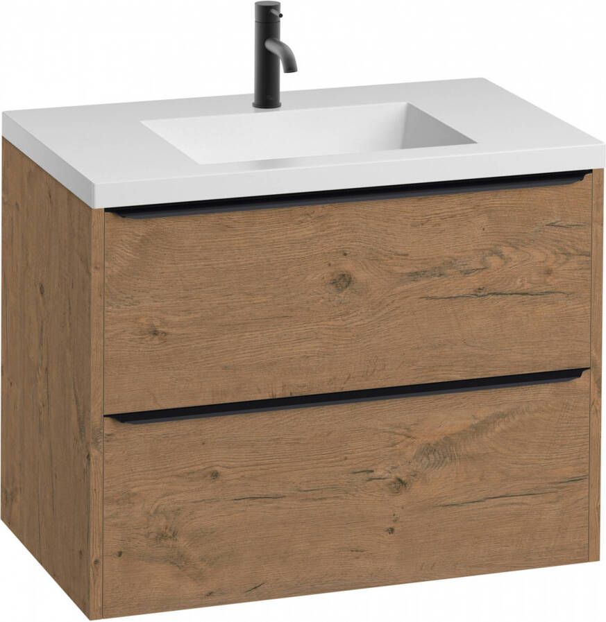 Saniselect Socan meubelset met mat witte mineraalmarmere wastafel 80cm Wild Eiken Zwart