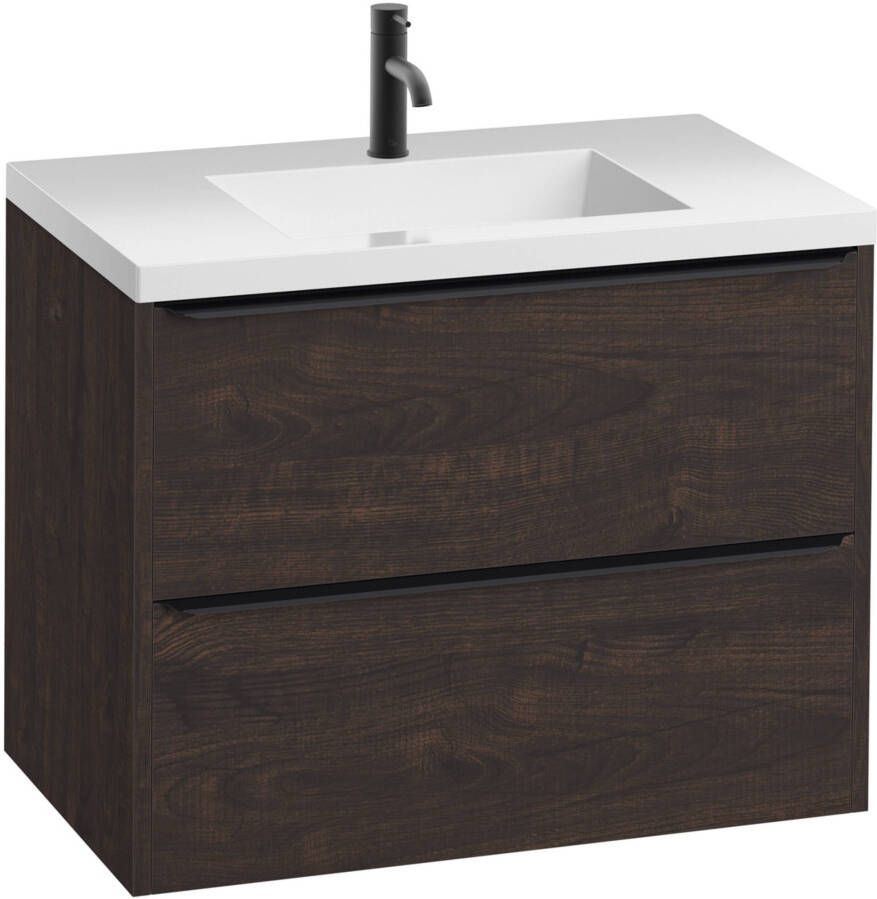 Saniselect Socan meubelset met mineraalmarmere wastafel 80cm Kasteel Bruin Zwart