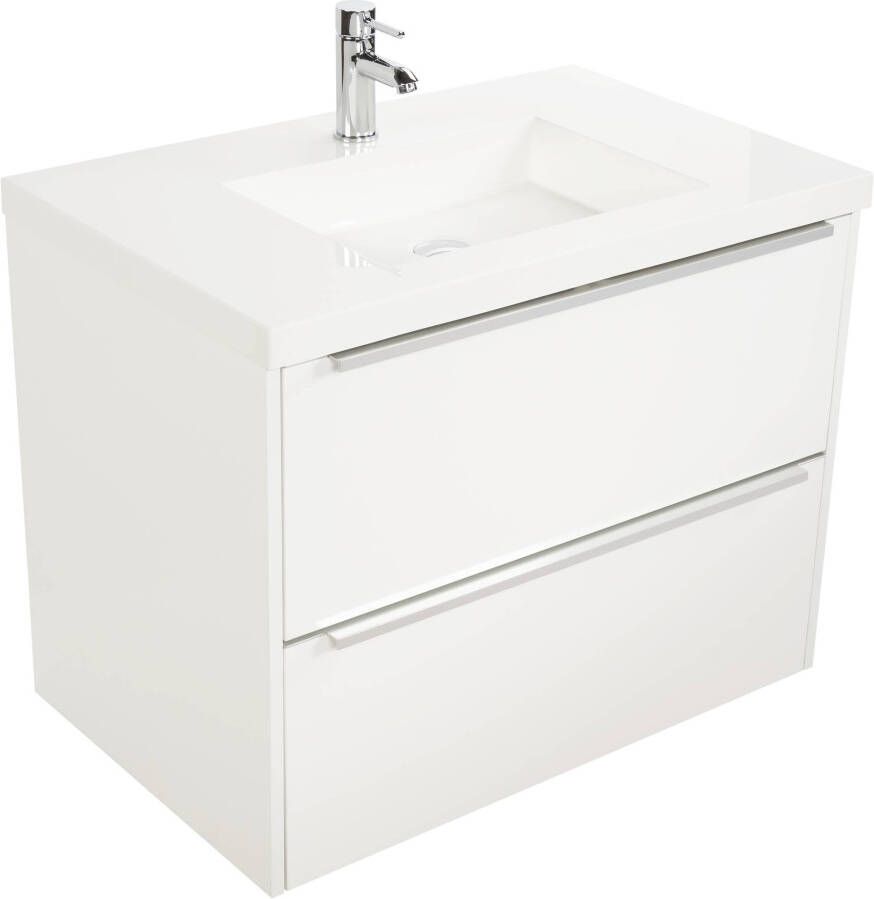 Saqu Salto badmeubelset 80x52cm met mineraalmarmeren wastafel Mat Wit Chroom