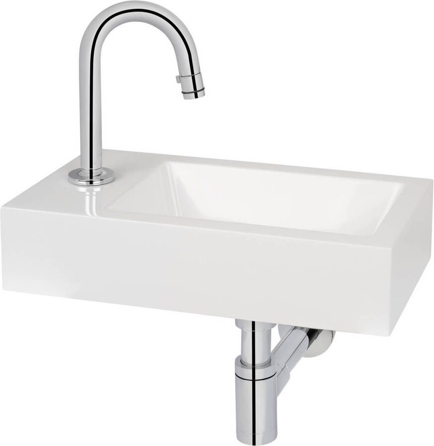 Saniselect Squared fontein incl. chromen kraan met C-uitloop links 40 5x22x9cm Wit