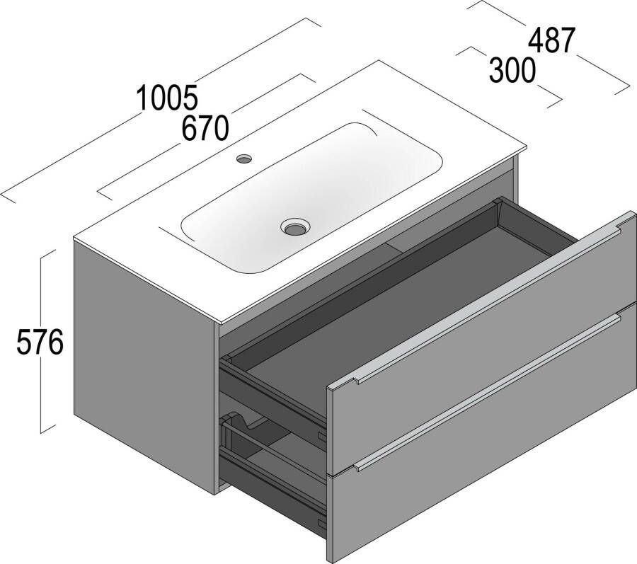 Saniselect Xanti Badmeubelset 100 5x48 7x57 6 cm Mat Zwart