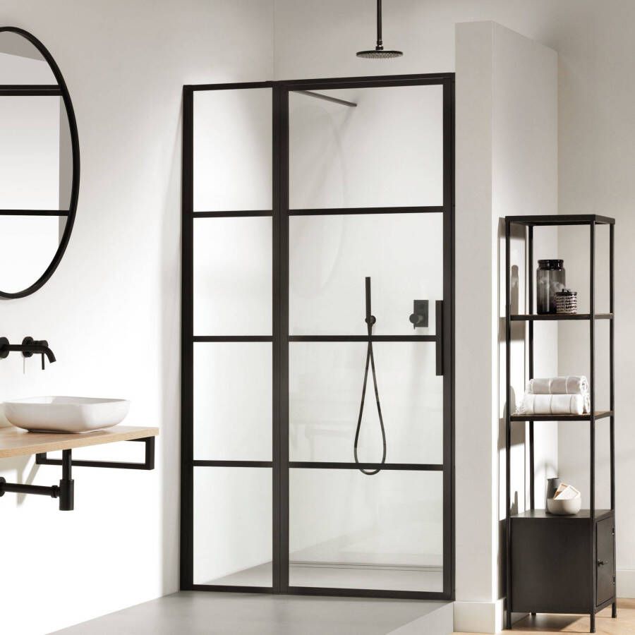 Douche Concurrent Douchedeur Sealskin Soho Nisdeur Draaideur Rechts met Vaste Wand 120x210cm Zwart 8mm Helder Glas Veiligheidsglas Seal Coating - Foto 6