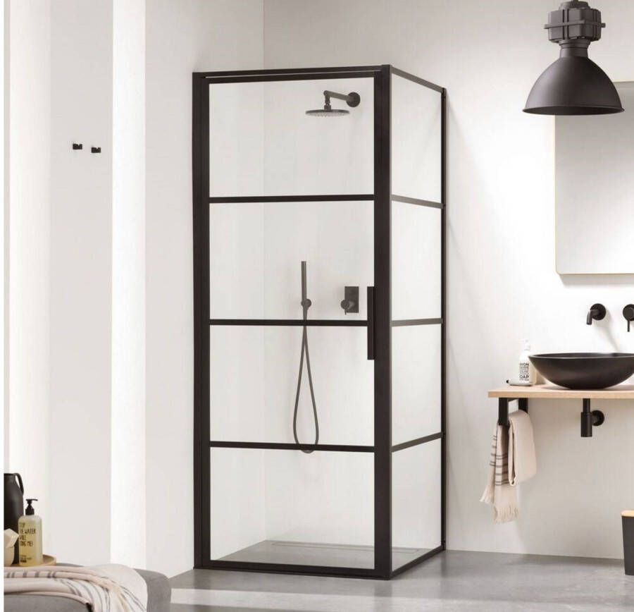 Sealskin Soho zijwand voor combinatie met een draaideur 50x210cm met zwart profiel en helder glas CKB010506195100