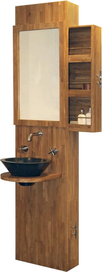 Teak & Living Wastafelcombinatie Unf. 2 x uitschuifbare lade spiegel inclusief waskom Black