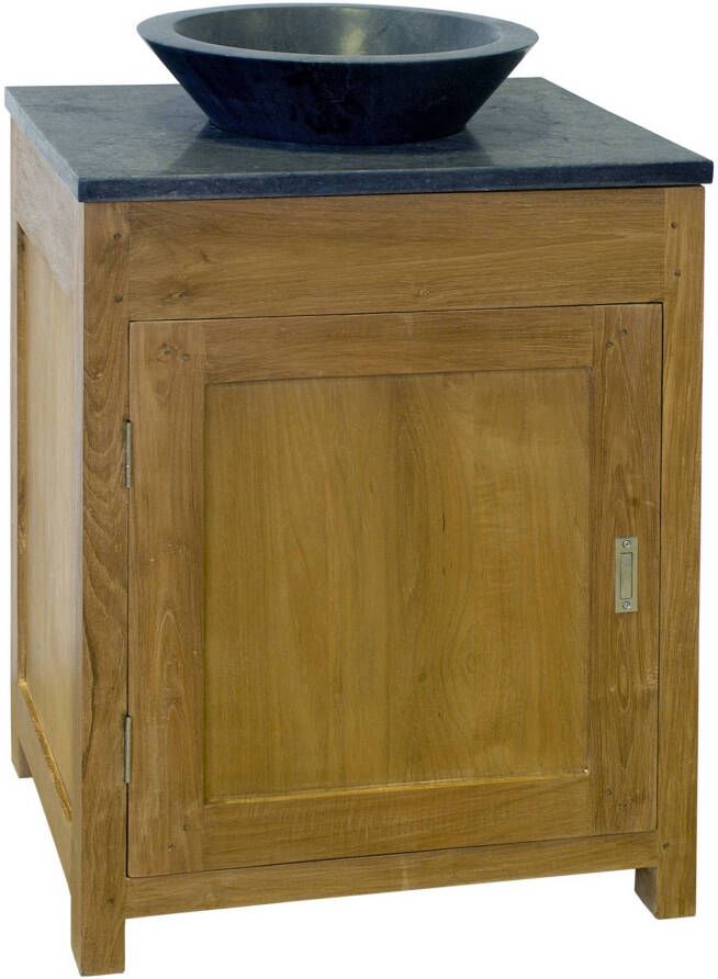 Teak & Living Wastafelmeubel 60x50x90 cm. Incl Top en natuurstenen waskom Black