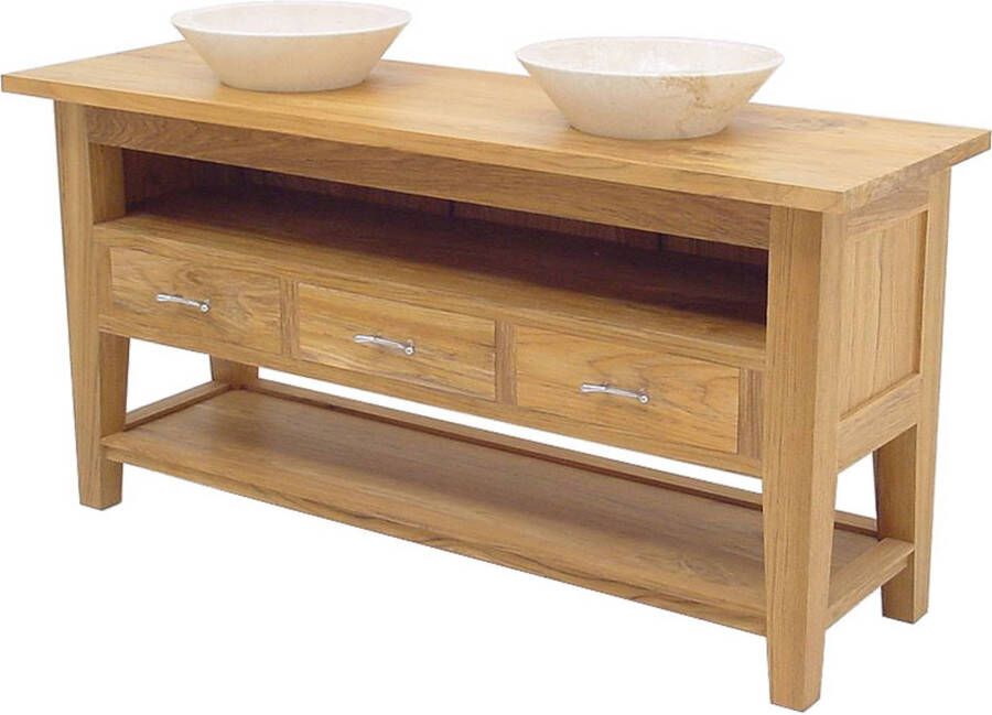 Teak & Living Wastafelmeubel met onderblad & 3 lades Unf. inclusief 2 natuurstenen waskommen Black