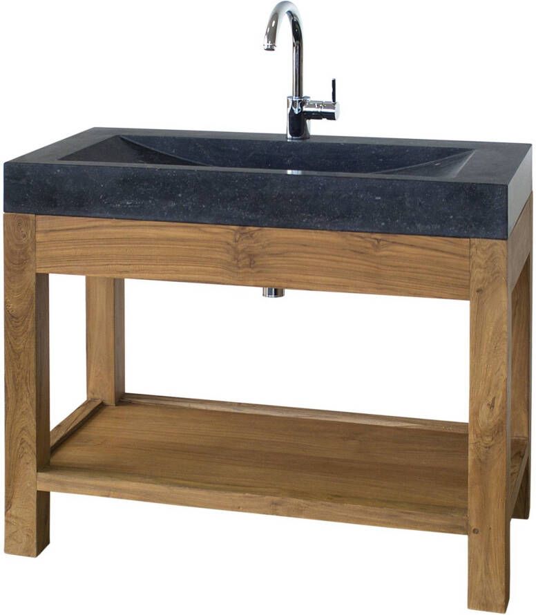 Teak & Living Wastafelmeubel Unf. met wastafelbak Black Afmeting: 100x48x90 cm