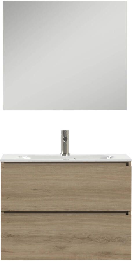 Tiger Loft badmeubel met spiegel en witte wastafel 80cm chalet eiken