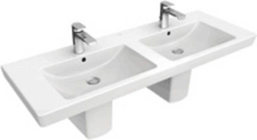 Villeroy & Boch Subway 2.0 dubbele meubelwastafel rechthoek 130x47cm met 2 kraangaten en overloop wit alpin
