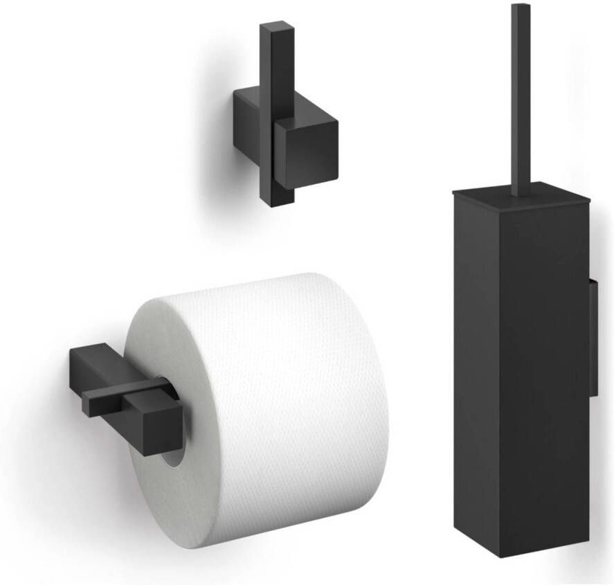 ZACK Carvo Toilet accesoiresset 3-in-1 vierkant zwart