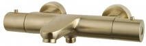 Wiesbaden Badkraan Caral 14-16cm Hartafstand Thermostatisch Opbouw Rond Geborsteld Messing 2 Greeps met Onderuitloop - Foto 3