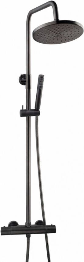 Wiesbaden Doucheset Caral Opbouw Rond Gunmetal Thermostaatkraan Regendouche Handdouche