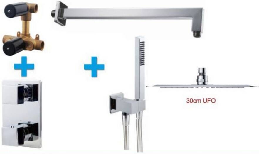 Wiesbaden Thermostatische Inbouw Regendouche Set Type 127 Wanddarm Ufo 30 cm Vierkant incl. Inbouwdeel - Foto 2