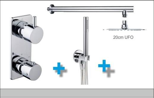 Xellanz Regendoucheset Inbouw Muur Mila Thin 20cm Rond Chroom Thermostaatkraan Handdouche