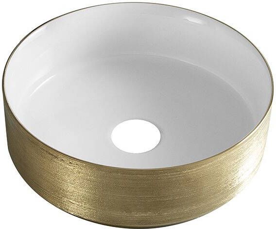 Sanifun Mondi waskom rond 36 x 36 x 12 cm glans wit geborsteld goud.