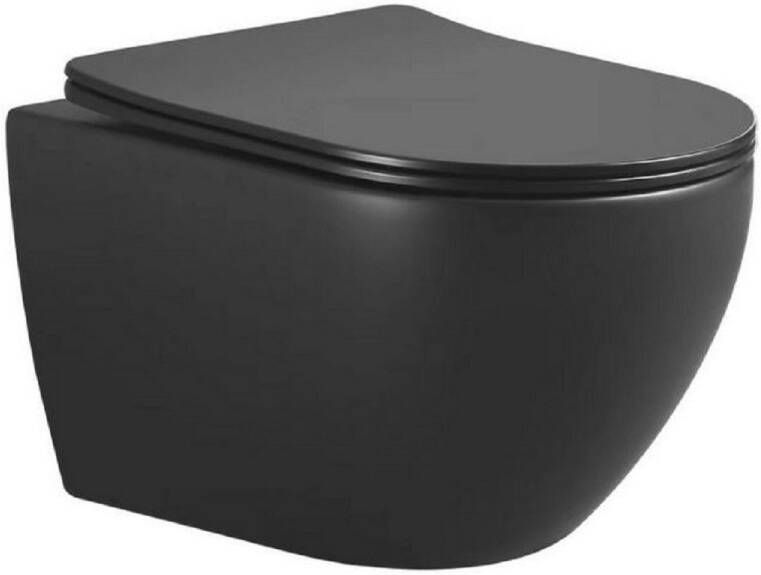 Xellanz Nibiru rimless wandcloset met toiletzitting softclose en quick release mat zwart 32.4642