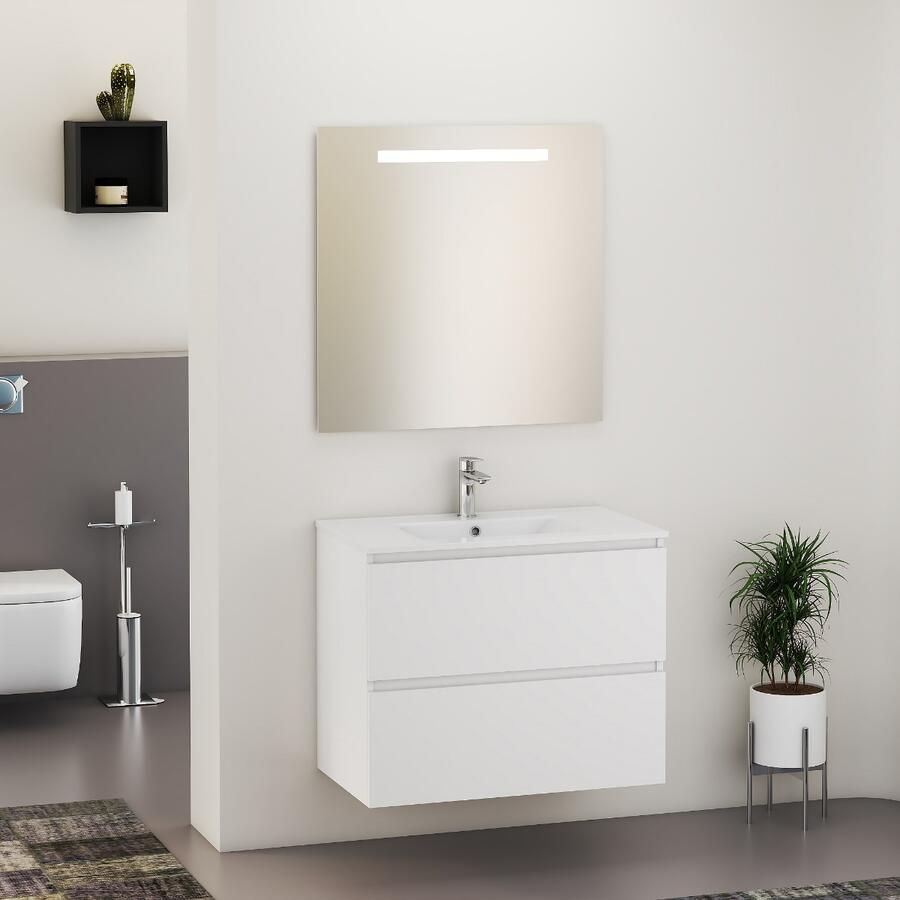 Sanifun badkamermeubel Estevo White 80–Stijlvol en compleet badkamermeubel met LED-spiegel