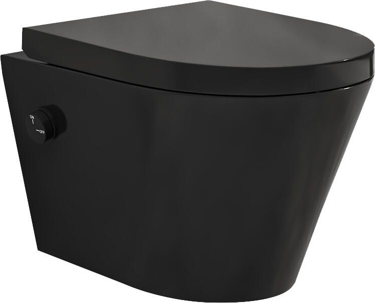 Sanifun rimless hangtoilet Heers met koud water bidet-functie mat zwart 52.