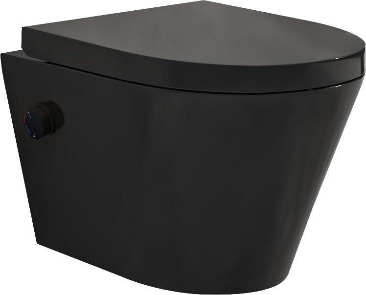 Sanifun rimless hangtoilet Heers met warm koud water bidet-functie mat zwart 52.