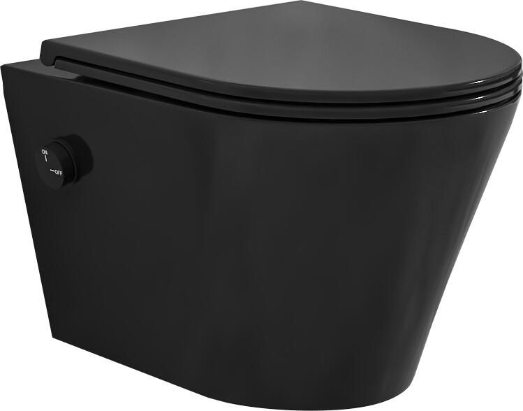 Sanifun rimless hangtoilet Rambo met koud water bidet-functie mat zwart 52.