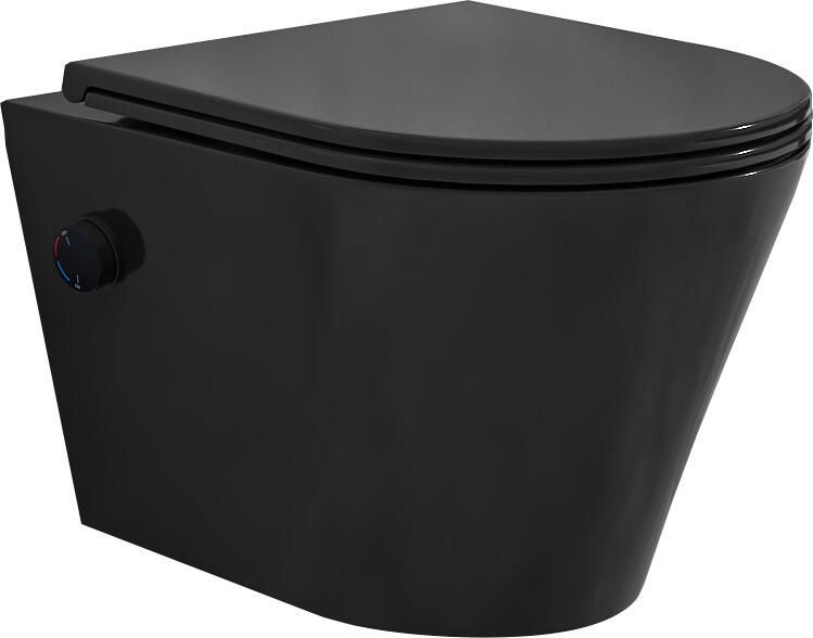 Sanifun rimless hangtoilet Rambo met warm koud water bidet-functie mat zwart 52.