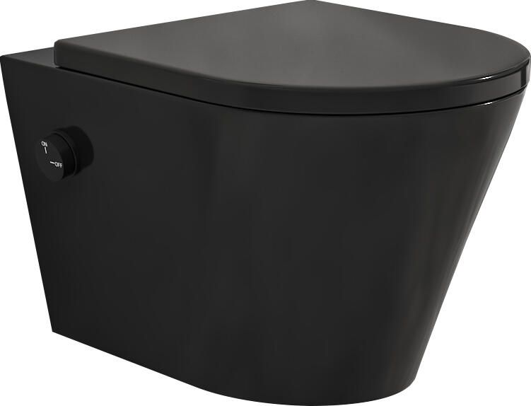 Sanifun rimless hangtoilet Rumba met koud water bidet-functie mat zwart 52.