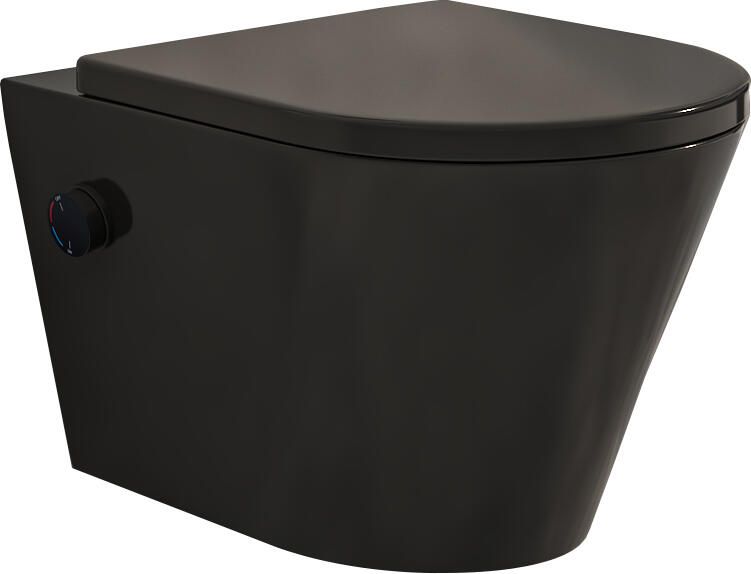 Sanifun rimless hangtoilet Rumba met warm koud water bidet-functie mat zwart 52.