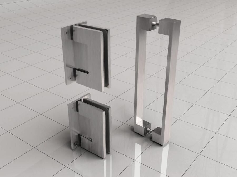 Sanifun Scharnierset met deurgreep Lego geborsteld staal.
