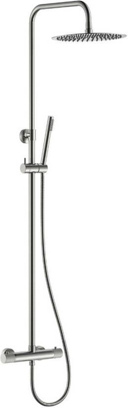 Wiesbaden Ribbd thermostatische regendoucheset opbouw geborsteld staal