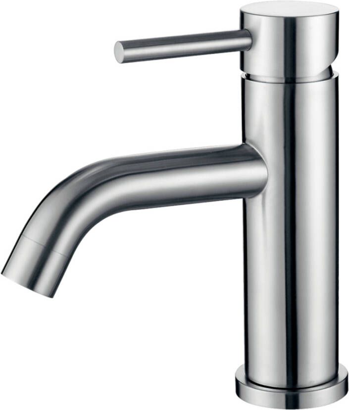 Wiesbaden Wastafelkraan Grant Opbouw Laag Mengkraan Rond RVS 1 Greeps - Foto 1