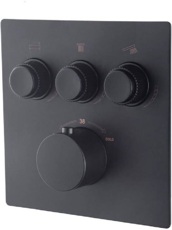 Wiesbaden Douchekraan Caral Klik Pro Afbouwdeel Thermostatisch Inbouw Mat Zwart 3-weg