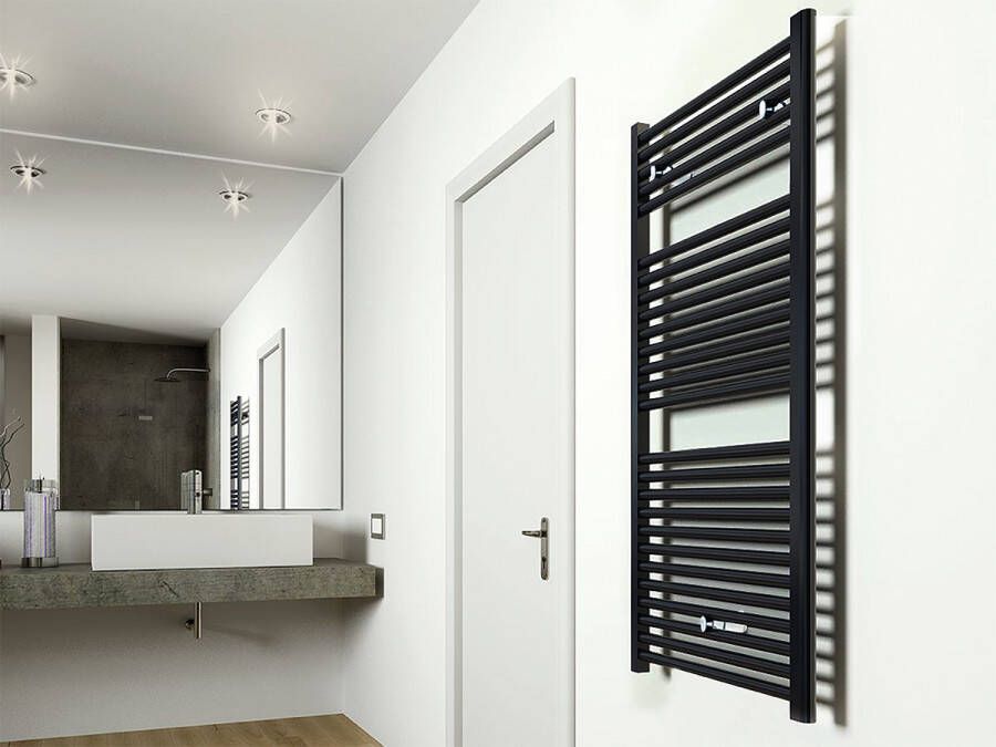 Wiesbaden Elara handdoekradiator middenonderaansluiting 1185x600 mm 830w mat zwart - Foto 4
