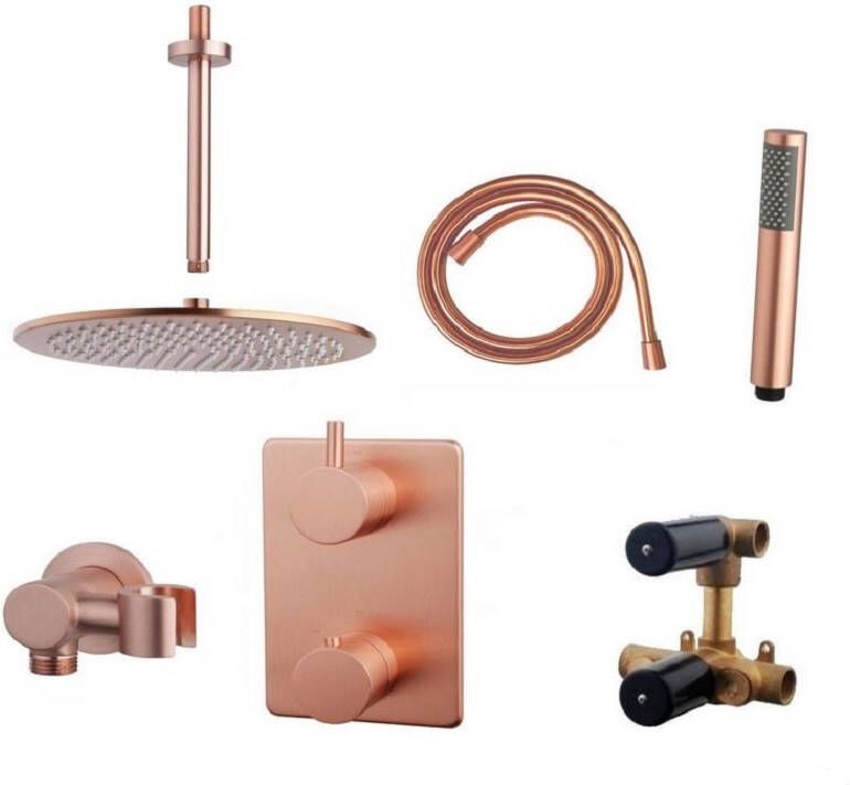 Wiesbaden Caral one-pack inbouwthermostaatset hoofddouche rond 30cm type 503 geborsteld koper 29.1032