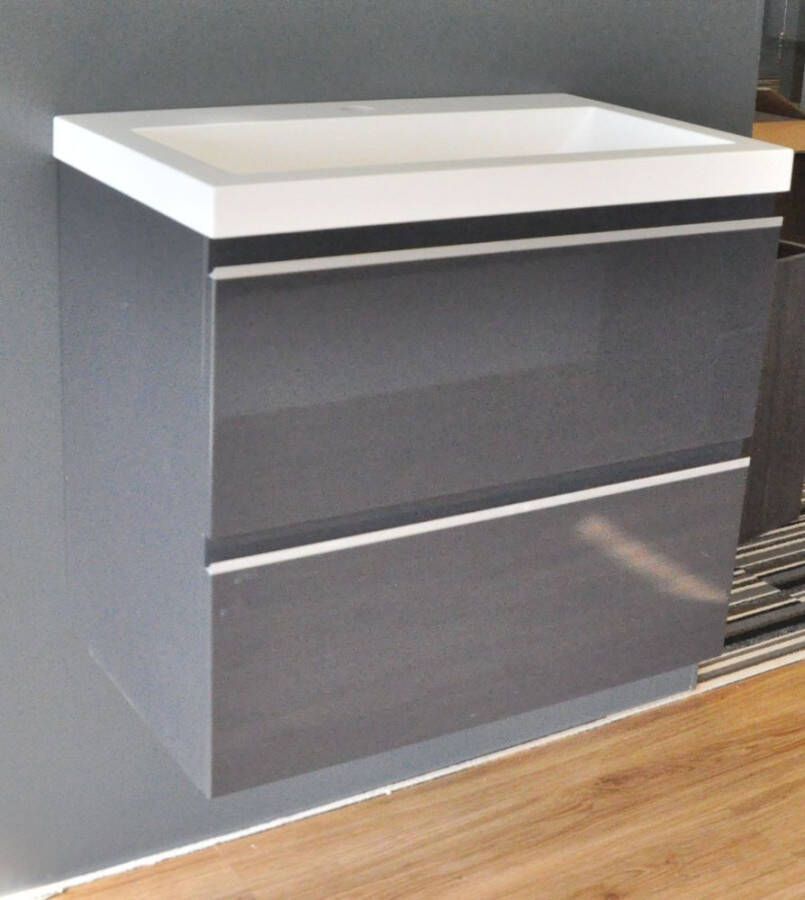 Wiesbaden Badkamermeubel Onderkast Luxa Hangend 60x50x35cm MDF Hoogglans Grijs Softclose Greeploos - Foto 3