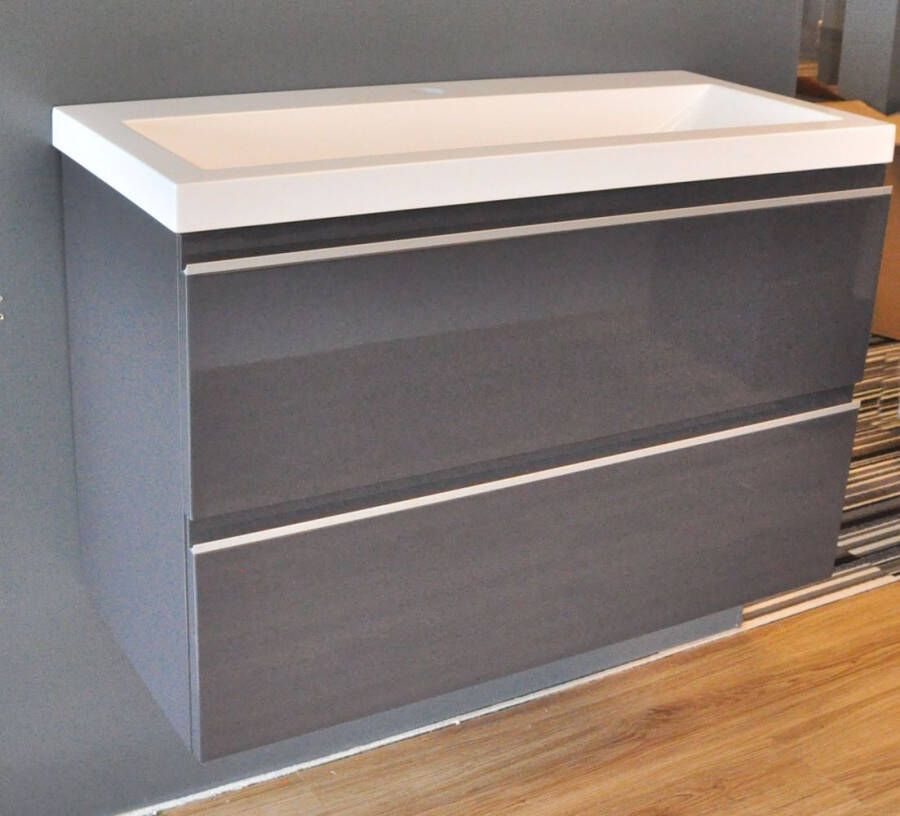 Wiesbaden Badkamermeubel Onderkast Luxa Hangend 80x50x35cm MDF Hoogglans Grijs Softclose Greeploos - Foto 2