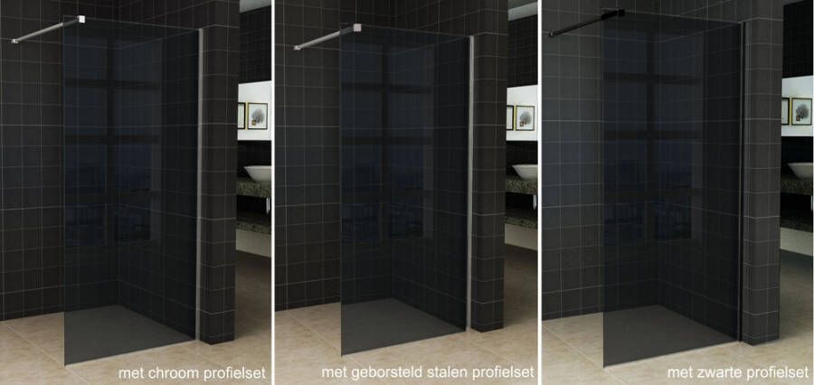 Wiesbaden Inloopdouche 120x200cm Antikalk Rookglas 8mm Veiligheidsglas Excl. Stabilisatiestang en Profielset - Foto 6