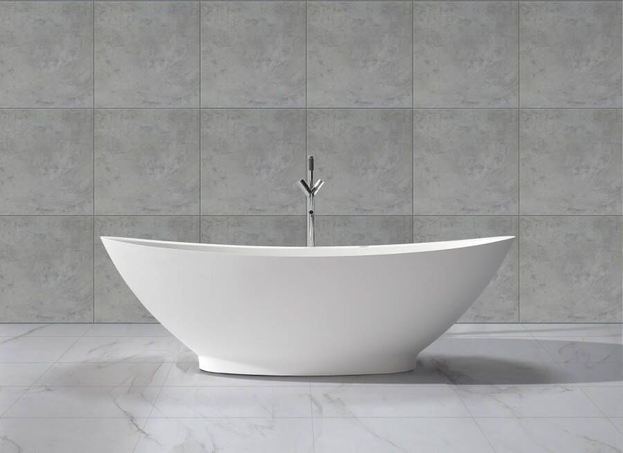 Wiesbaden Vrijstaand bad Jasmijn | 186x82 cm | Incl.Afvoer-Wit | Sleuf overloop | Solid surface | Ovaal | Wit mat - Foto 3