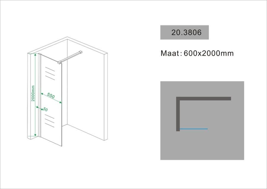 Wiesbaden Inloopdouche Miami 130x200cm Antikalk Helder Glas Chroom Profiel 10mm Veiligheidsglas Easy Clean - Foto 10