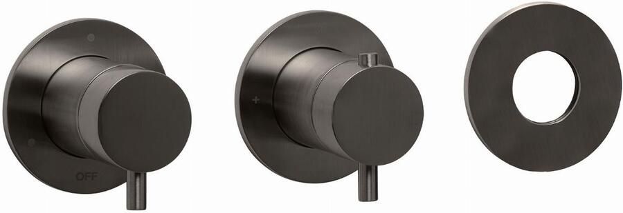 BLUE LABEL Brondby inbouwthermostaat met 3-weg omstelling inbouw + afbouwdeel ronde rozetten 1 2" aansluiting gun metal FK-CA22-H-GM