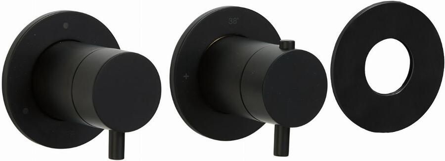 BLUE LABEL Brondby inbouwthermostaat met 3-weg omstelling inbouw + afbouwdeel ronde rozetten 1 2" aansluiting mat zwart FK-CA22-H-MB - Foto 4