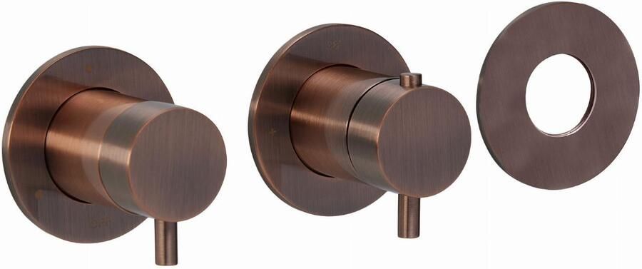 BLUE LABEL Brondby inbouwthermostaat met 3-weg omstelling inbouw + afbouwdeel ronde rozetten 1 2" aansluiting geborsteld brons FK-CA22-H-BR - Foto 2