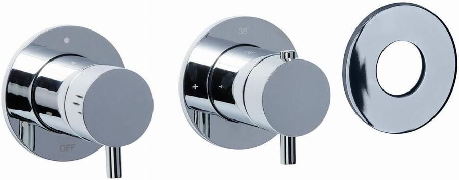 BLUE LABEL Brondby inbouwthermostaat met 3-weg omstelling inbouw + afbouwdeel ronde rozetten 1 2" aansluiting chroom FK-CA22-H-CP - Foto 2