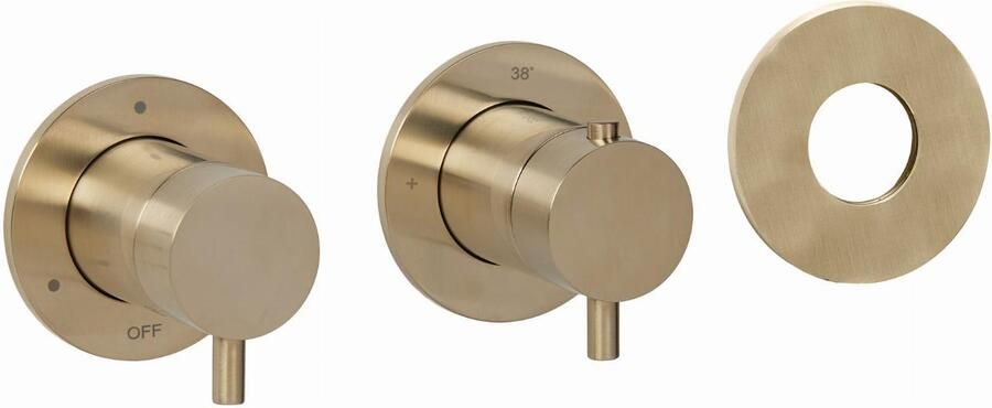 BLUE LABEL Brondby Inbouwthermostaat met 3-weg omstelling inbouw + afbouwdeel ronde rozetten 1 2" aansluiting geborsteld goud FK-CA22-H-BB - Foto 2