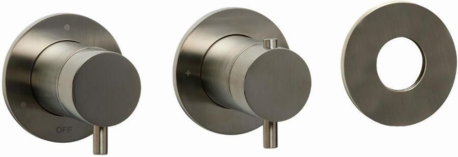 BLUE LABEL Brondby inbouwthermostaat met 3-weg omstelling inbouw + afbouwdeel ronde rozetten 1 2" aansluiting geborsteld nikkel FK-CA22-H-BN